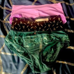 LIKE NEW Victoria's Secret Panties Set of 3- Black, Green and Purple- Size M